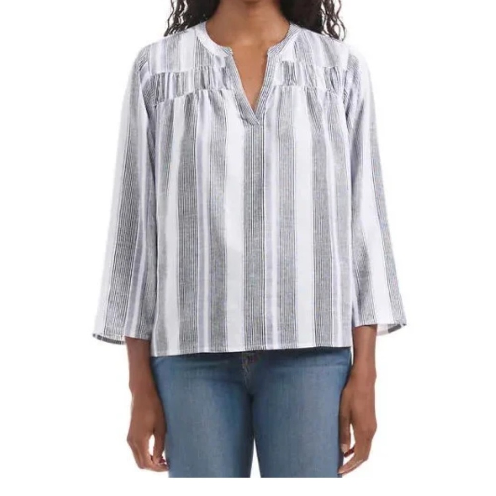 Splendid Striped Long Sleeve V Neck Top White Top
